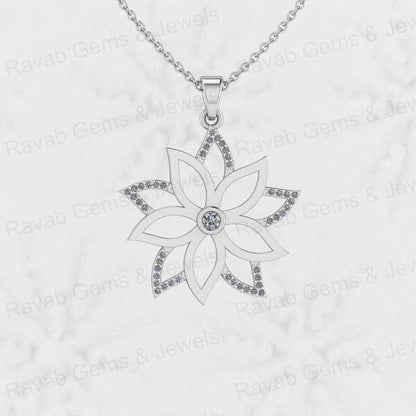 Best Selling 925 Silver 25mm Water Lily Floral June Birth CZ Diamond Pendant Necklace Beautiful Fine Natural Jewelry for Women