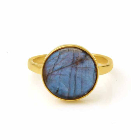 Best Selling 925 Silver Vermeil Eternity Band 12mm Natural Blue Fire Labradorite Flat Gemstone Fine Jewelry Women's Ring