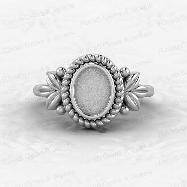 Solid 925 Sterling Silver 6x8mm Oval Bezel Cup Semi Mount Ring Setting Leaf Braided Resin Ashes Work Keepsake Jewelry Component
