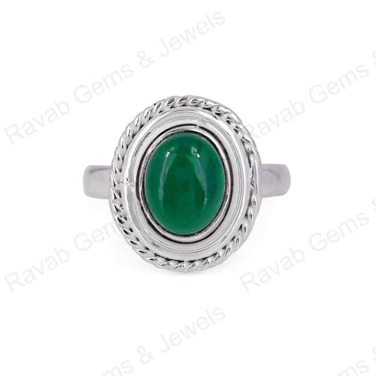 Natural Green Onyx Gemstone 8x10mm Solid 925 Sterling Silver Two Tone Bezel Setting Ring For Women Fine Handmade Jewelry