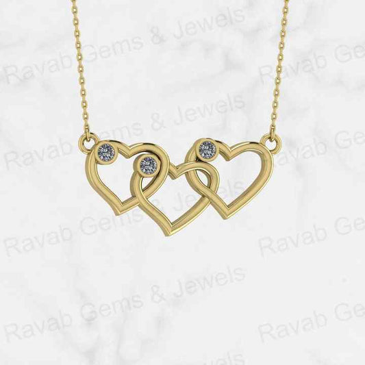 Top Quality Genuine Solid 925 Sterling Silver Simple Triple Link Heart Pendant Necklace Valentine Gift Engagement Fine Jewelry