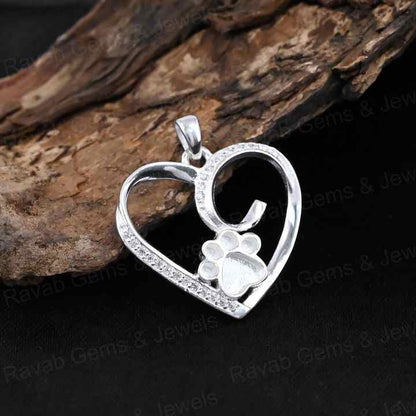 High Quality 925 Silver 17x18mm Dog Paw Foot Semi Mount Heart Blank Charm Pendant Resin & Ashes Work Breastmilk Keepsake Jewelry