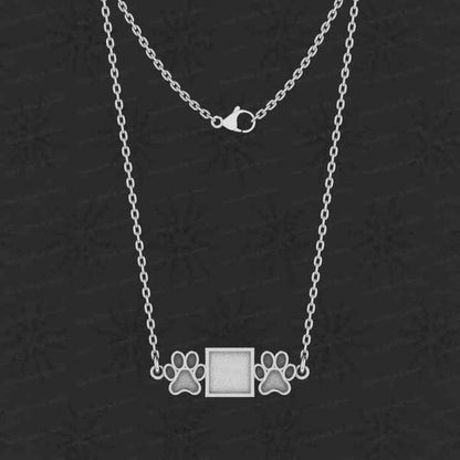 High Quality 925 Silver Dog Paw & Square Collet Blank Setting Semi Mount Charm Pendant Ashes Resin Jewelry Finding Components