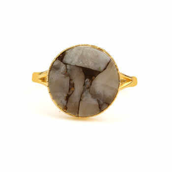 Best Quality 925 Sterling Silver 18K Gold Plated Vintage 10mm Bezel Cut Natural White Calcite Copper Gemstone Fine Rings Women