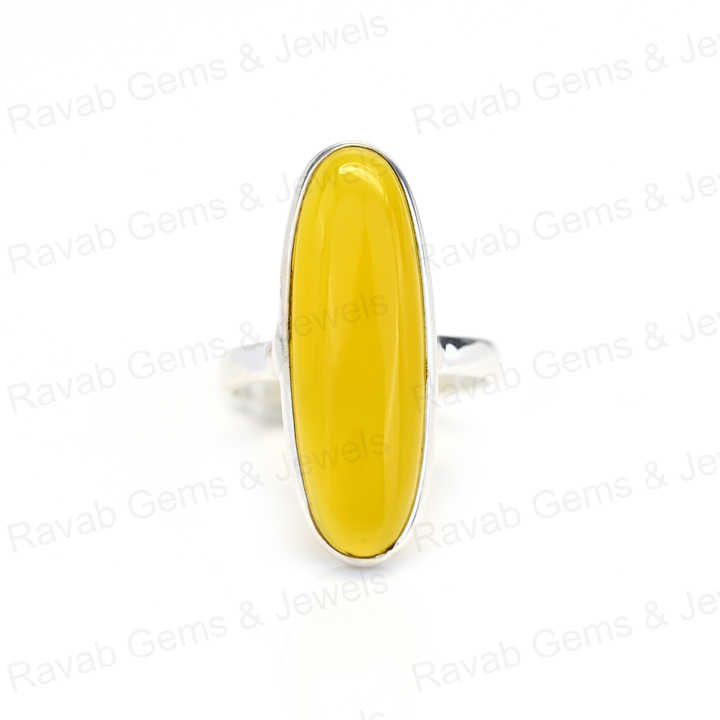 Superb Selling Solid 925 Sterling Silver Yellow Chalcedony Quartz 10x30mm Oval Bezel Setting Ring for Women Handmade Jewelry