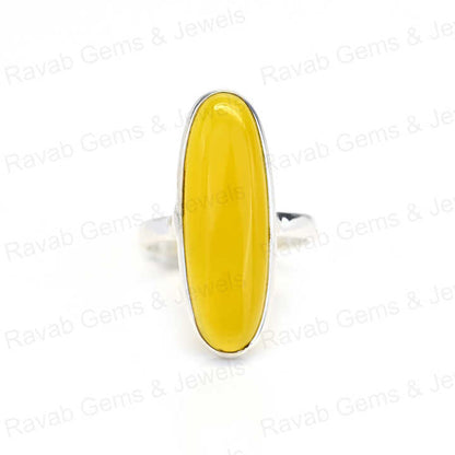 Superb Selling Solid 925 Sterling Silver Yellow Chalcedony Quartz 10x30mm Oval Bezel Setting Ring for Women Handmade Jewelry