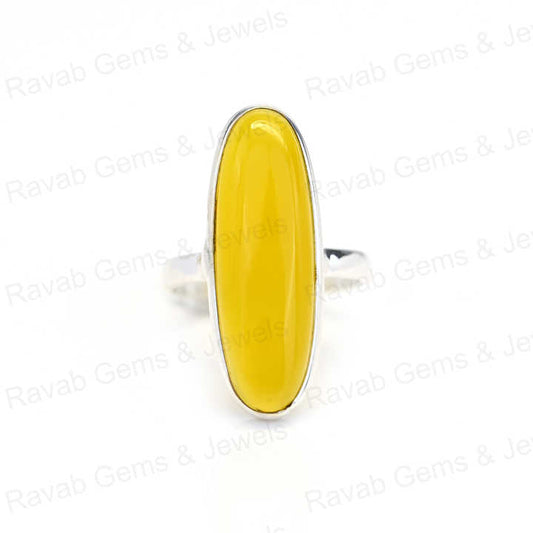 Superb Selling Solid 925 Sterling Silver Yellow Chalcedony Quartz 10x30mm Oval Bezel Setting Ring for Women Handmade Jewelry