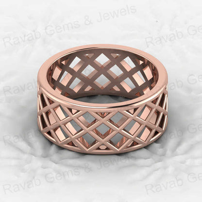 New Arrival Genuine 925 Sterling Silver 9mm Wide Band Checkered Pattern Filigree Personalized Men's Ring Fine Handmade Jewelry