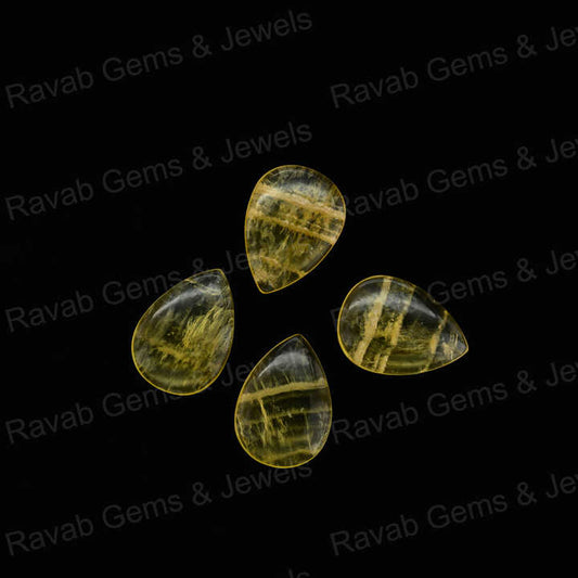 Christmas Sale 16x22mm Natural Lemon Quartz Pear Shape Cabochon Hand-Polished Loose Stone for Fine Jewelry Making
