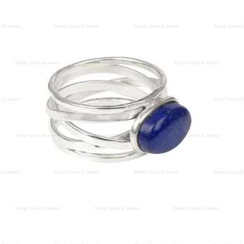 Best Selling Women's Dainty Sterling Silver Multi-Band Ring High Quality 10x14mm Lapis Lazuli Gemstone for Spring Band Jewelry