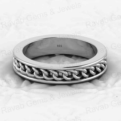 Hot Selling 925 Sterling Silver Gold Vermeil Cuban Curb Link Chain 4mm Wide Eternity Band Personalized Fine Jewelry Women's Ring