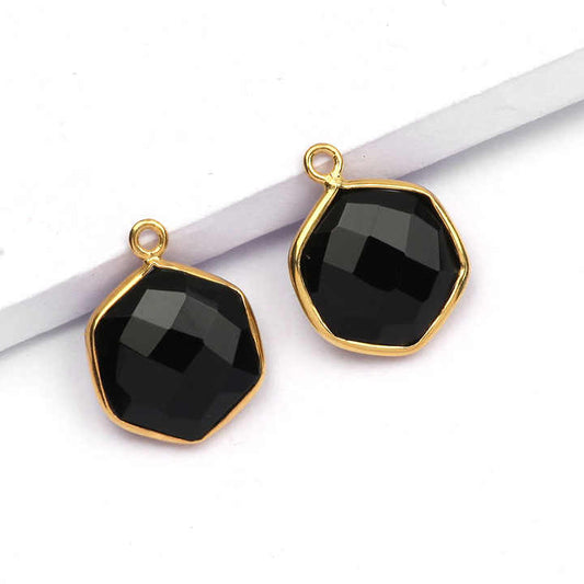 Hot Selling 12mm Hexagon Shape Black Onyx Pendant Men's Fine Bezel Setting Sterling Silver Gold Plating Indian Bezel Gifts