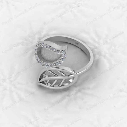 Genuine 925 Silver Nature Inspired Leaf With CZ Semi Mount Blank Setting Ring Good for Resin & Ashes Work Keepsake DIY Jewelry