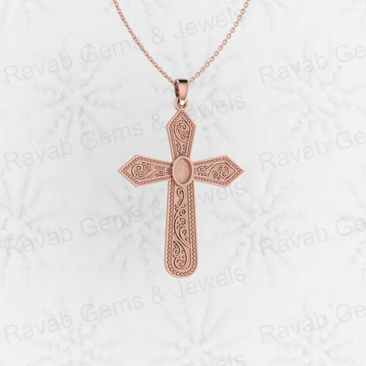 High Quality 925 Sterling Silver 50mm Floral Cross Semi Mounting Blank Setting Charm Pendant Good for Gemstone Jewelry Findings