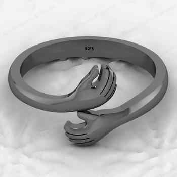 Top Selling 925 Silver Vermeil Eternity Hugging Love Hand Couple Personalized Dainty Adjustable Ring Minimalist Fine Jewelry