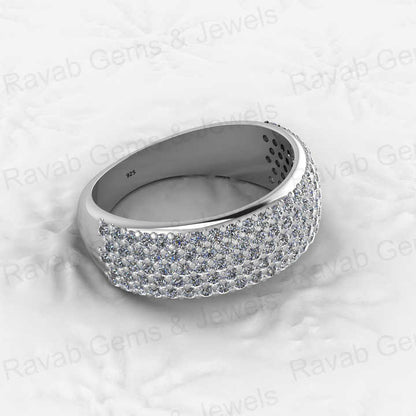 Solid 925 Silver Micro Pave Set Wide CZ Diamond Dome Style Half Eternity Chunky Men's Statement Ring Rhodium Personalized Fine