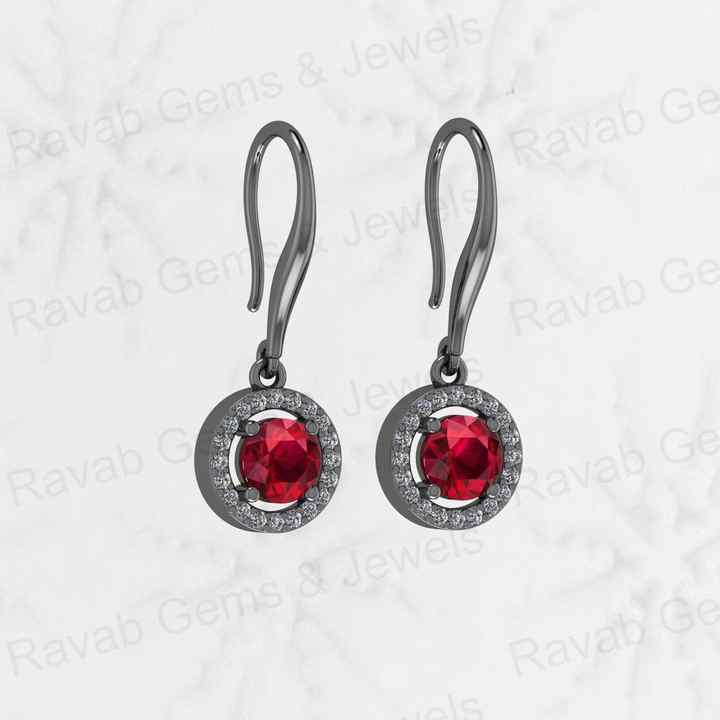 Christmas Sale Solid 925 Sterling Silver Garnet Quartz Hydro 7mm Round Cut Prong Setting Drop Dangle Earring for Women Jewelry