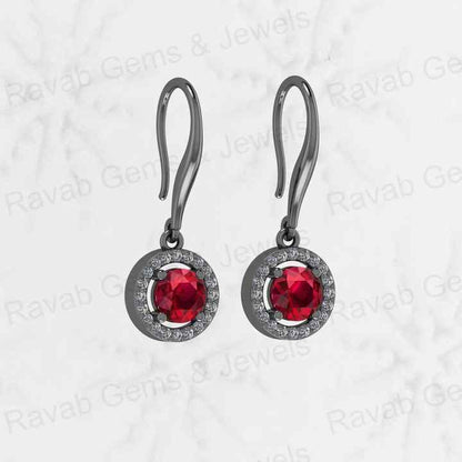 Christmas Sale Solid 925 Sterling Silver Garnet Quartz Hydro 7mm Round Cut Prong Setting Drop Dangle Earring for Women Jewelry