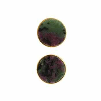 Best Selling New Design Genuine Pink & Green Ruby Zoisite Stone Solid 925 Sterling Silver 18k Gold Plated Stud Earring for Women
