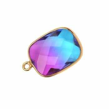 Best Selling Bio Tourmaline Quartz 14x18mm Rectangle Cushion Faceted Gemstone 18k Gold Plated Silver Charm For Pendant Necklace