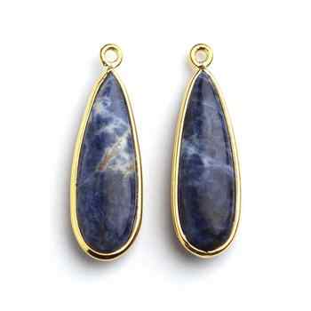 Best Quality 10x25mm Long Pear Shape Genuine Blue Sodalite Gold Plated Sterling Silver Charm Connector for Pendant & Earrings