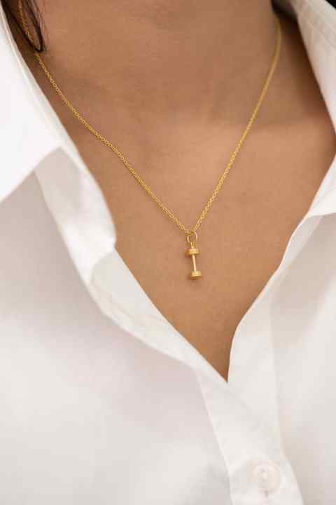Valentine Sale Solid 925 Sterling Silver 14k Gold Plated Dumbbell Necklace Vermeil Eternity Pendant for Gym Lover Fine Jewelry