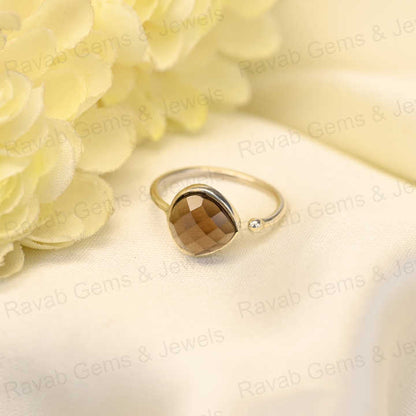 Best Selling Solid 925 Sterling Silver Smoky Quartz 10x10mm Checker Cut Bezel Setting Ring for Women Fine Handmade Jewelry