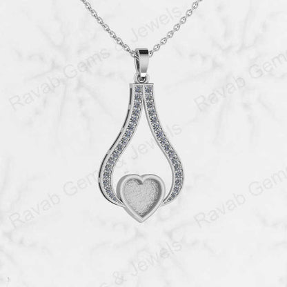 Top Quality 925 Sterling Silver With CZ 8mm Heart Semi Mounting Charm Pendant Setting for Ashes Resin Work Breastmilk Jewelry