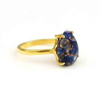 18K Gold Plated Women's Ring 10x14mm Lapis Lazuli Copper Gemstone Prong Setting Beautiful 10x14mm Lapis Lazuli Copper Fine Rings