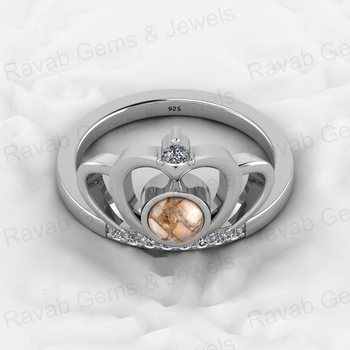 Top Selling 925 Genuine Silver 5mm White Caliste Copper Composite Gemstone CZ Diamond Princess Crown Design Ring for Women