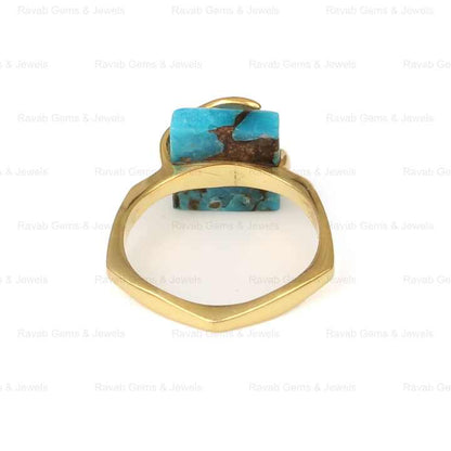 Top Selling 12mm Mohave Blue Copper Turquoise Gemstone Genuine 925 Silver Textured Top Band Dainty Square Shape Ring for Women