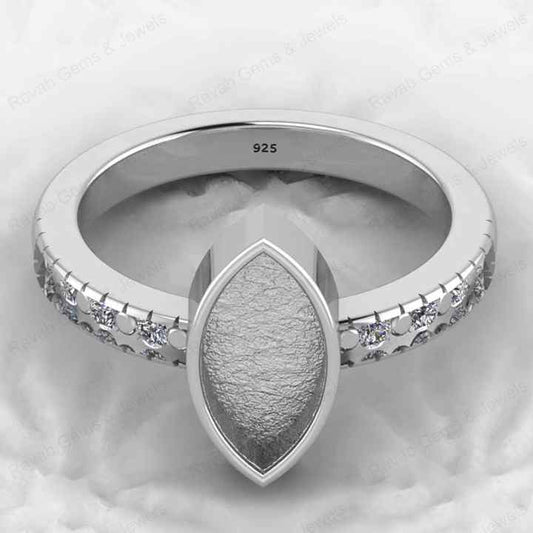 High Quality 925 Sterling Silver 12x16mm Marquise Semi Mount Bezel Setting Ring Good for Resin Ashes Work Keepsake Fine Jewelry