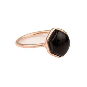 Best Selling Dainty Hexagon Design 12mm Natural Black Onyx Gemstone Ring Rose Gold Plated Sterling Silver Jewelry for Women