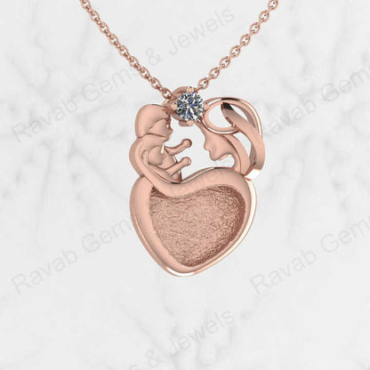 Top Quality 925 Sterling Silver Mom Child Love Heart Charm Semi Mount Blank Setting Pendant Good for Ashes & Resin Work Keepsake