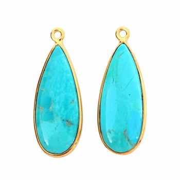High Quality 10x30mm Natural Kingman Arizona Turquoise Gemstone Bezel Silver Long Pear Shape Fine Pendant Necklace Direct