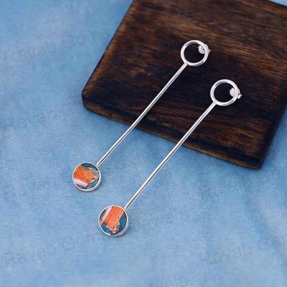 Beautiful Handmade 925 Silver 10mm Coin Mohave Spiny Oyster Copper Turquoise Stone Long Dangle Fine Jewelry Earrings for Women
