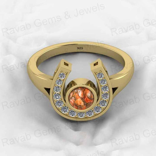 Best Selling Women's Boho Style Fine Eternity Ring 925 Silver Gold Vermeil Mohave Sponge Coral Copper Gemstone Good Luck
