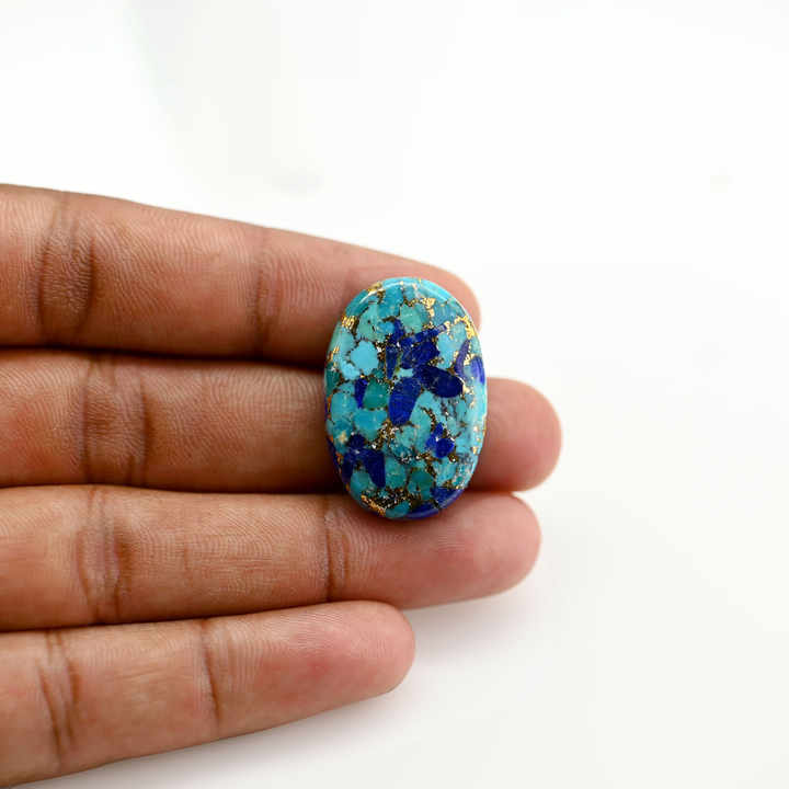 Top Quality Blue Copper Turquoise 20x30mm Oval Shape Flat Back Calibrated Loose Gemstone Cabochon for Making 18k Gold Jewelry