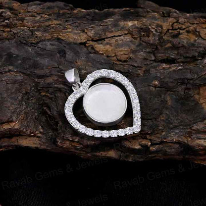 High Quality 925 Silver Heart Pendant Cabochon Setting 10mm Blank Memorial Locket Charm with Zircon Resin Ashes Jewelry Findings