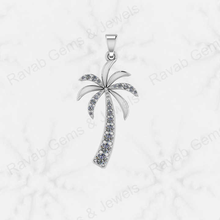 Top Quality Solid 925 Sterling Silver 16x29mm Palm Tree Micro Pave Diamond Setting Charm Pendant Nature Lover Fine Jewelry