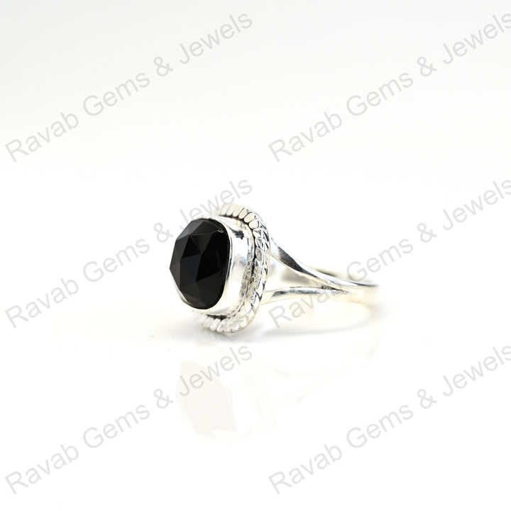 Best Selling Solid 925 Sterling Silver Natural Black Onyx Rose Cut Cushion Shape Bezel Setting Ring for Women Handmade Jewelry