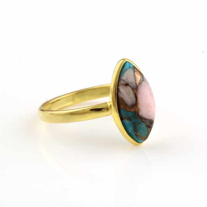 Top Selling 925 Silver Marquise Bezel 8x16mm Mohave Pink Opal Copper Turquoise Gold Vermeil Eternity Band Weddings Women's Ring