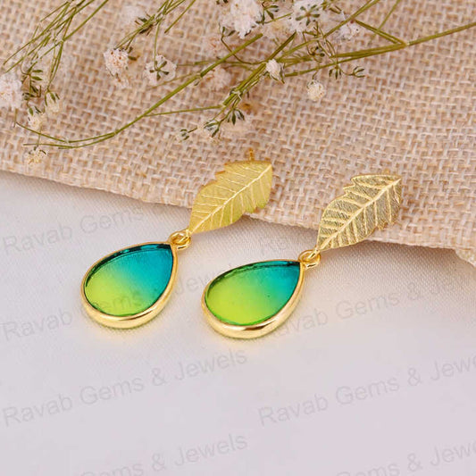 Best Selling Handmade 925 Silver Bio Tourmaline Doublet Quartz Art Deco Leaf Palm Dangle Drop Earring Fine Jewelry For Women