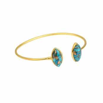 Natural Blue Copper Turquoise Cuff Bracelet for Women Unique Gold Plated Sterling Silver Trendy Religious Wedding Party Jewelry