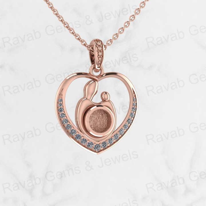 925 Sterling Silver 26x20mm Mother & Baby Love Heart Charm Semi Mount Empty Pendant Good for Resin & Ashes Work for Necklace