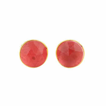 Best Selling Solid 925 Sterling Silver Natural Carnelian Checker Cut Round Gemstone Bezel Setting Stud Earring Fine Jewelry