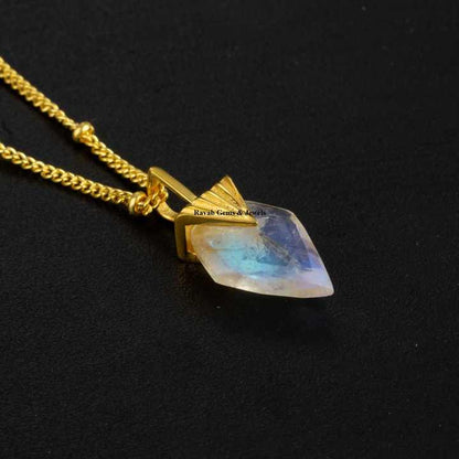 Best Selling Beautiful Rainbow Moonstone 18k Gold Plated Sterling Silver Dainty Minimalist Chain Pendant Necklace for Women