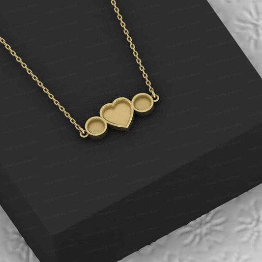 Valentine Gift 925 Silver Heart & Round Collet Cup Blank Semi Mount Charm Pendant Necklace Setting Resin & Ashes Fine Jewelry