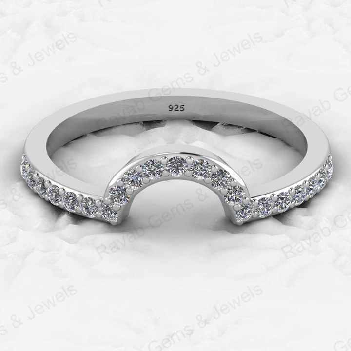 Top Selling Genuine 925 Silver Vermeil Half Eternity Band Dainty Micro Pave CZ Crescent Curve Minimalist Women Ring Fine Jewelry