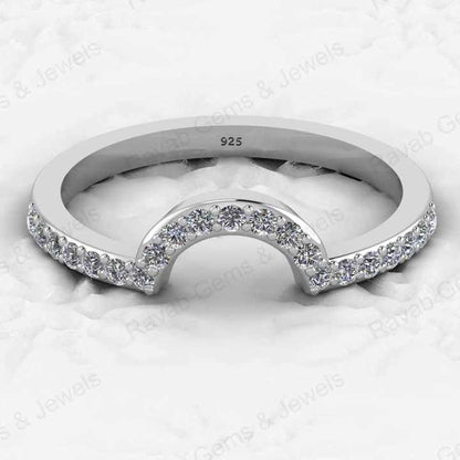 Top Selling Genuine 925 Silver Vermeil Half Eternity Band Dainty Micro Pave CZ Crescent Curve Minimalist Women Ring Fine Jewelry